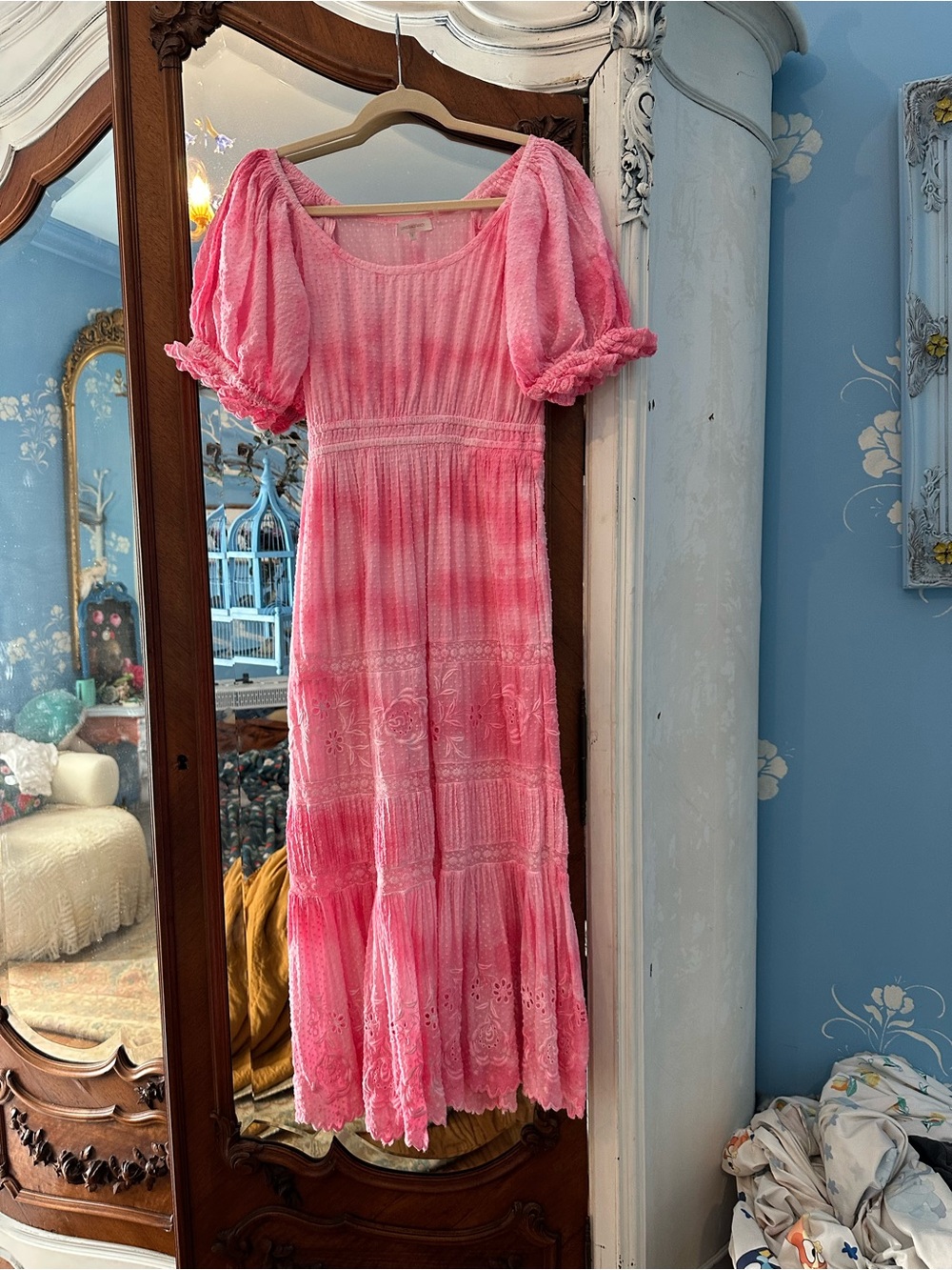 Loveshackfancy Pink Puff-Sleeve Maxi Dress